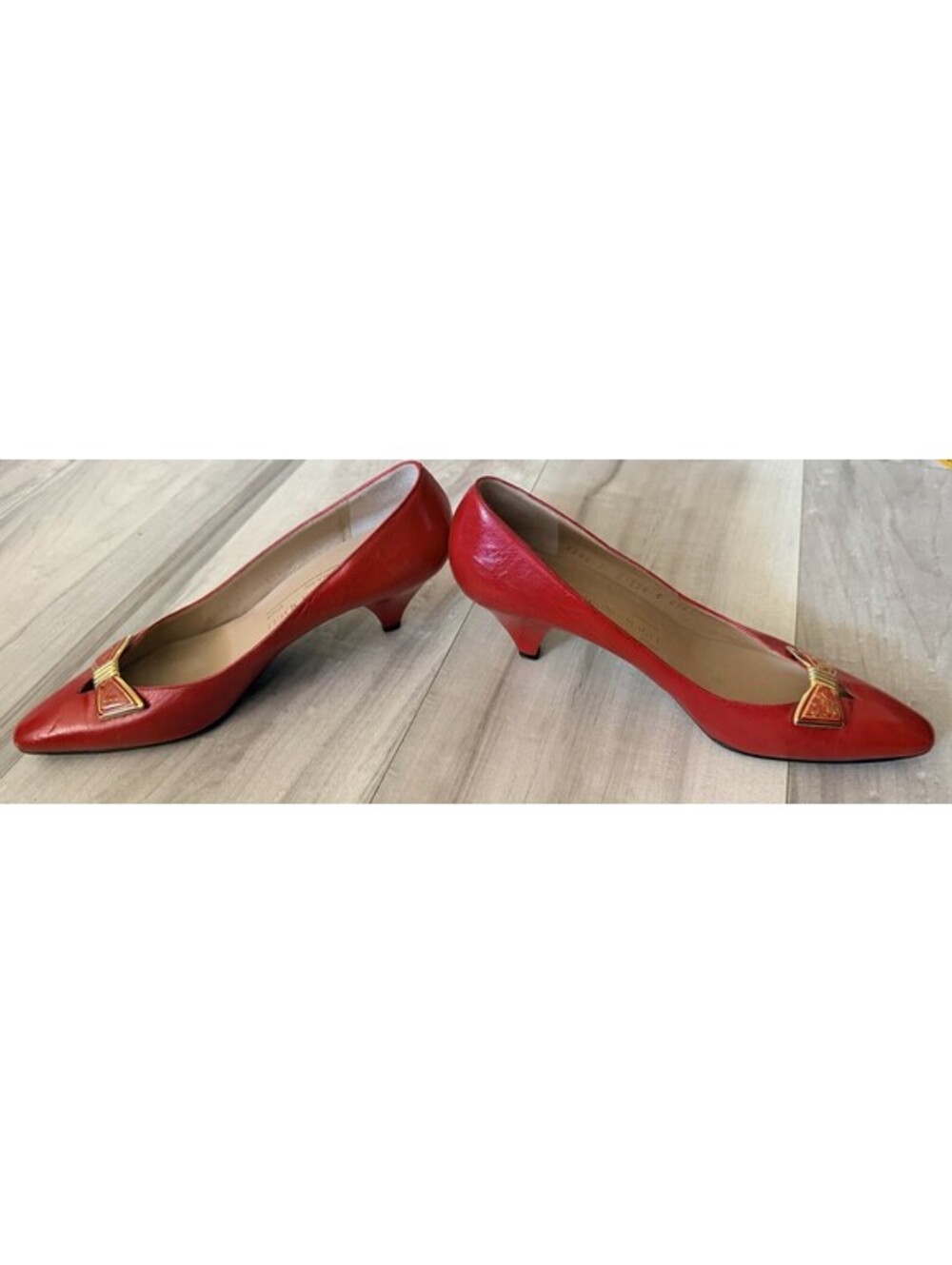Bruno Magli Shoes Womens Sz 8.5 AAAA Red Leather Pointed Toe Pumps Italy Vtg Bow - Picture 6 of 9